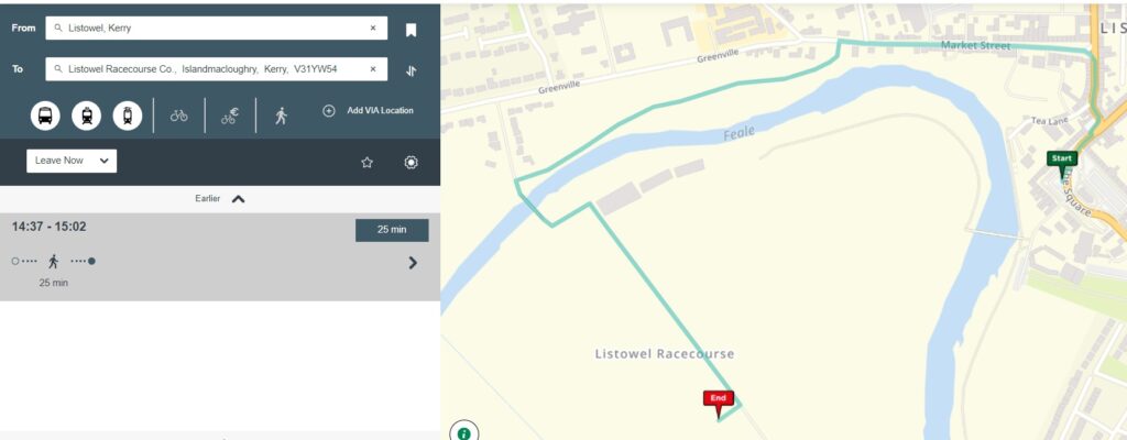 Map Walking to Listowel - with Journey Planner