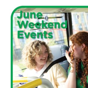 2 users on bus - June Weekend events 400x400 banner 