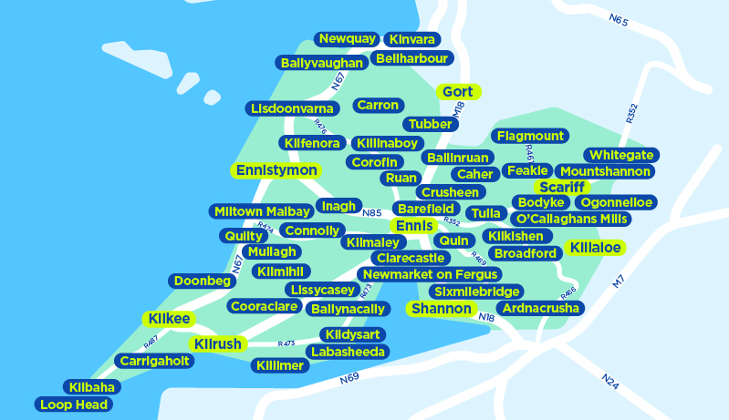 Clare TFI local link bus services map