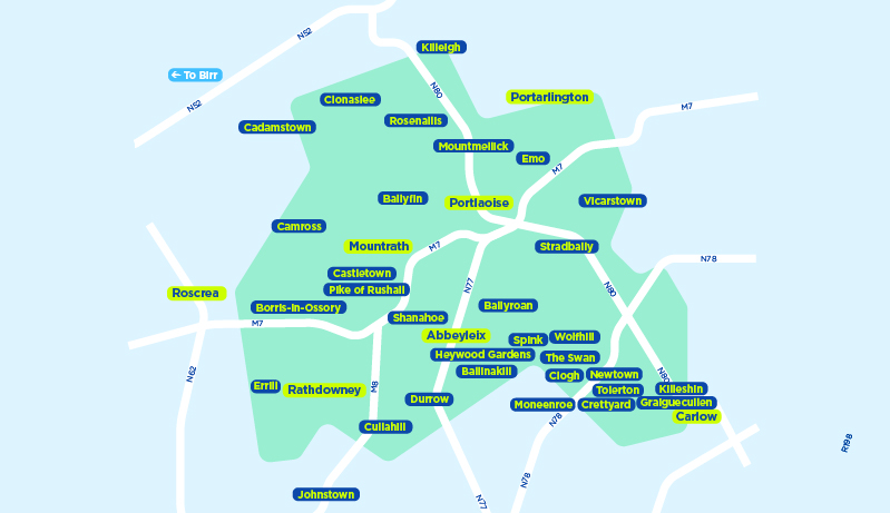 Laois TFI local link bus services map