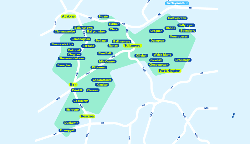 Offaly TFI local link bus services map