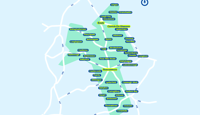 Roscommon TFI local link bus services map
