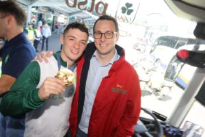 Rhys McClenaghan Gold Medalist on Bus at Dublin Airport