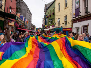 galway pride street photo with large flag