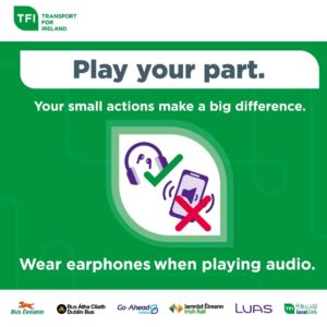 wear earphones on public transport - poster